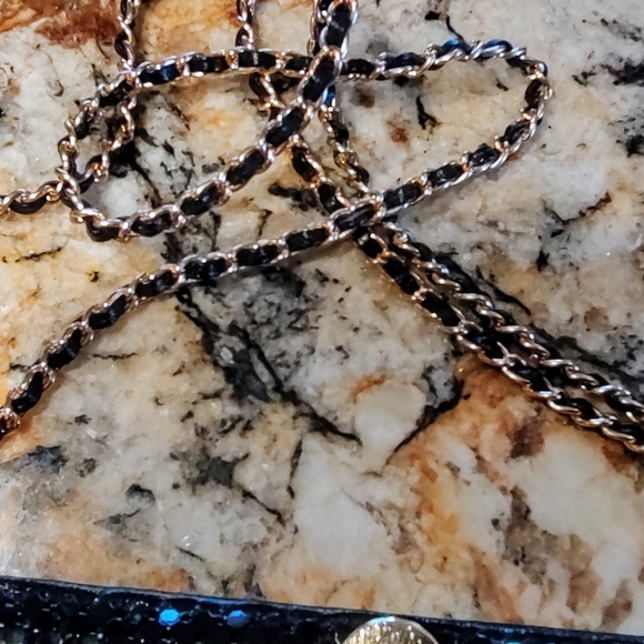 Sparkly black chainmail bag with gold tone hardware. Pre-owned. - Picture 8 of 13